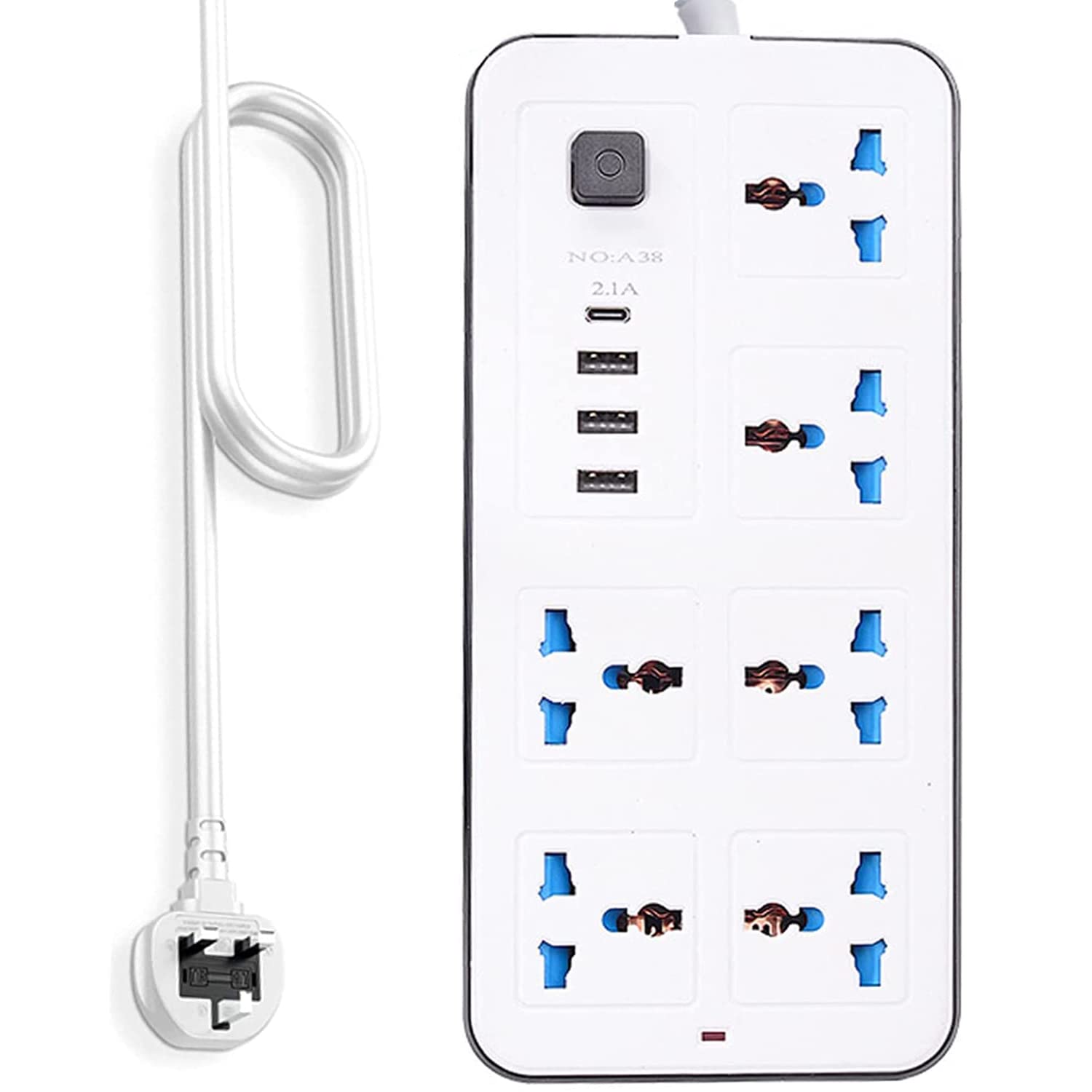 Tycom Power Strip Surge Protector with USB- Extension Cord Flat Plug with Widely 6 AC Outlet and 3 USB + 1 Type C, Small Desktop Station with 6 ft Power Cord, Compact Socket (GK-A38-WHT)