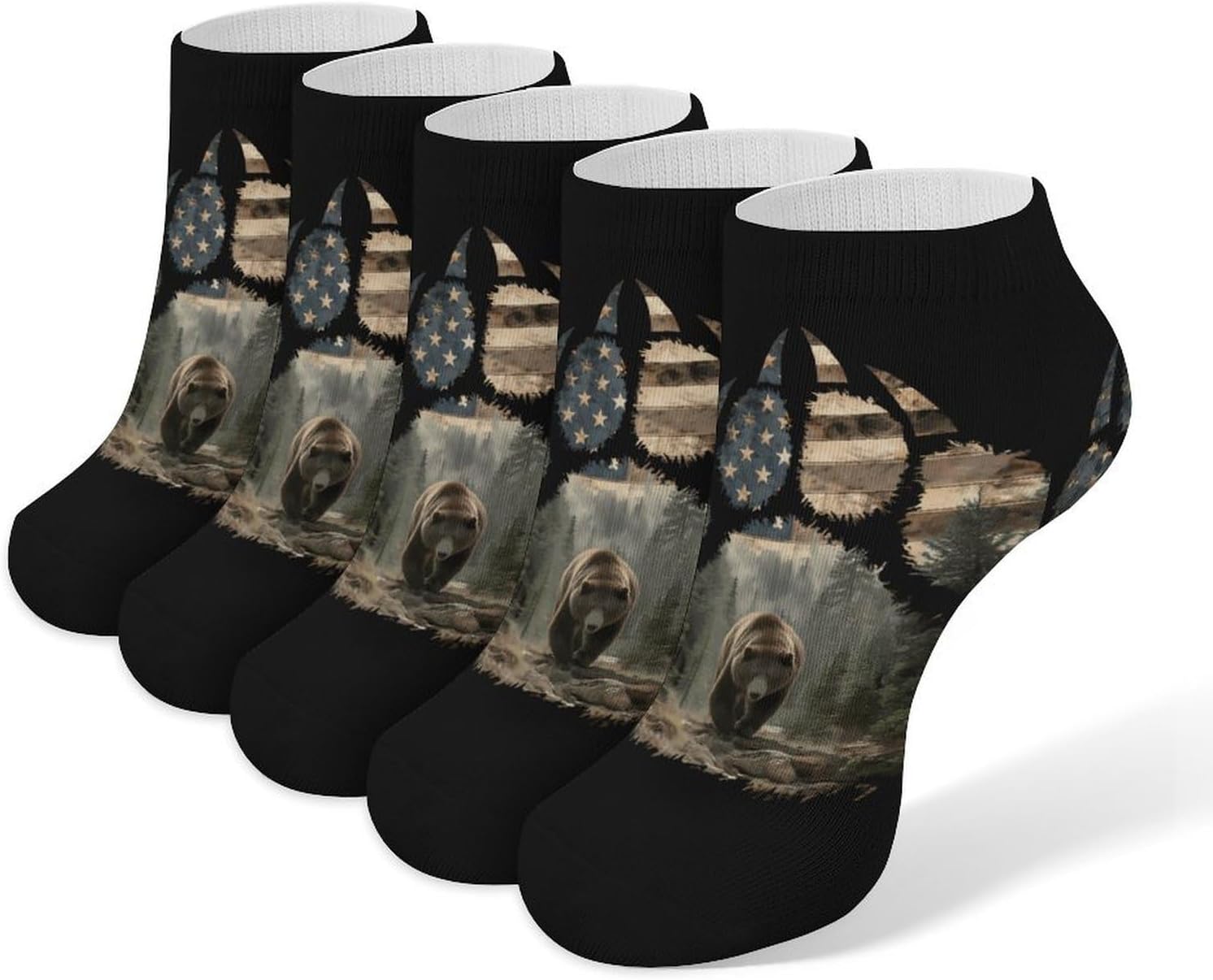 Bear U.S. Flag Camouflage Socks for Men Women 5 Pairs Ankle Socks