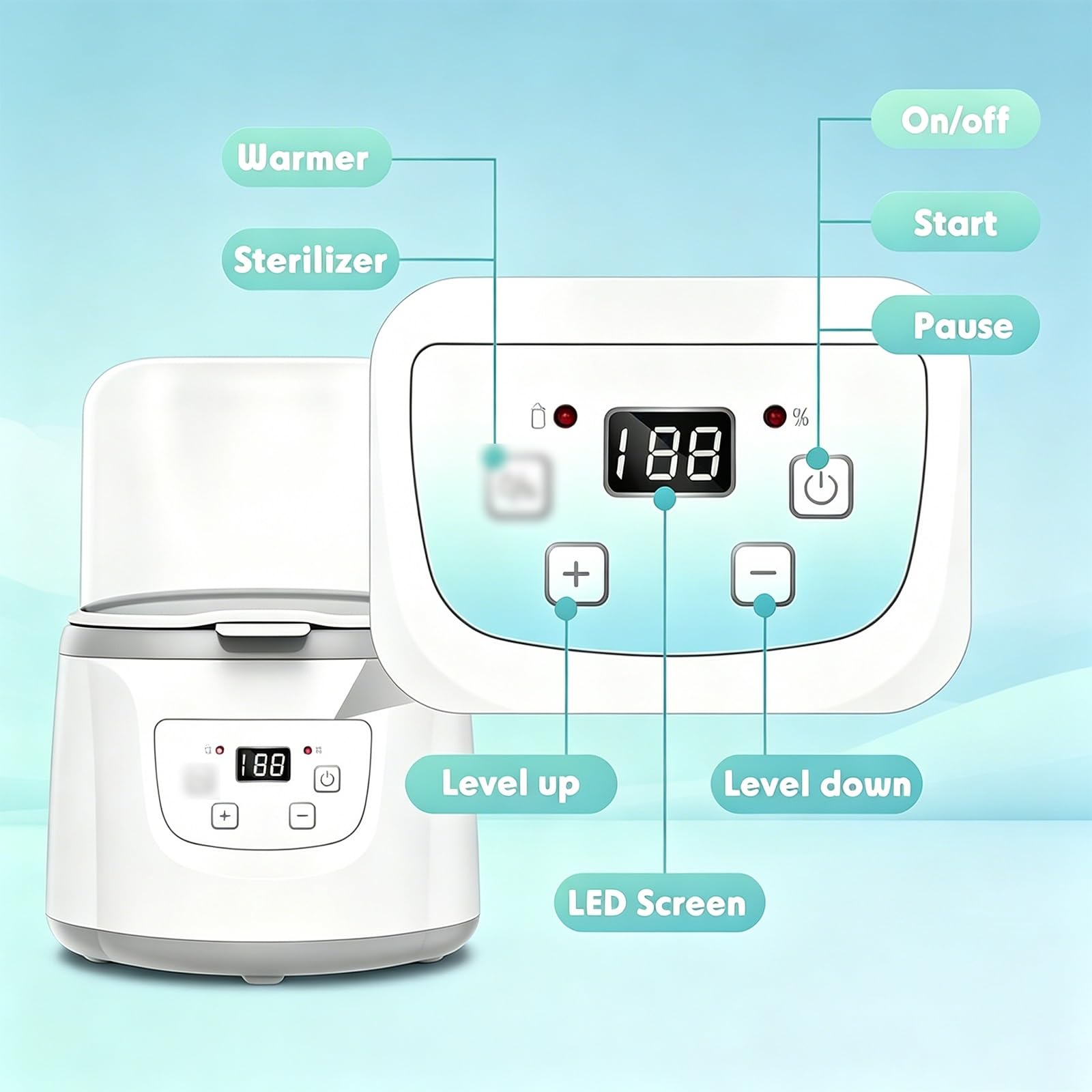 Scaldabiberon e Sterilizzatore Elettrico Digitale, Scaldalatte 4 In 1 con Controllo della Temperatura Regolabile, Dispositivo di Scongelamento Alimenti for L'alimentazione Infantile