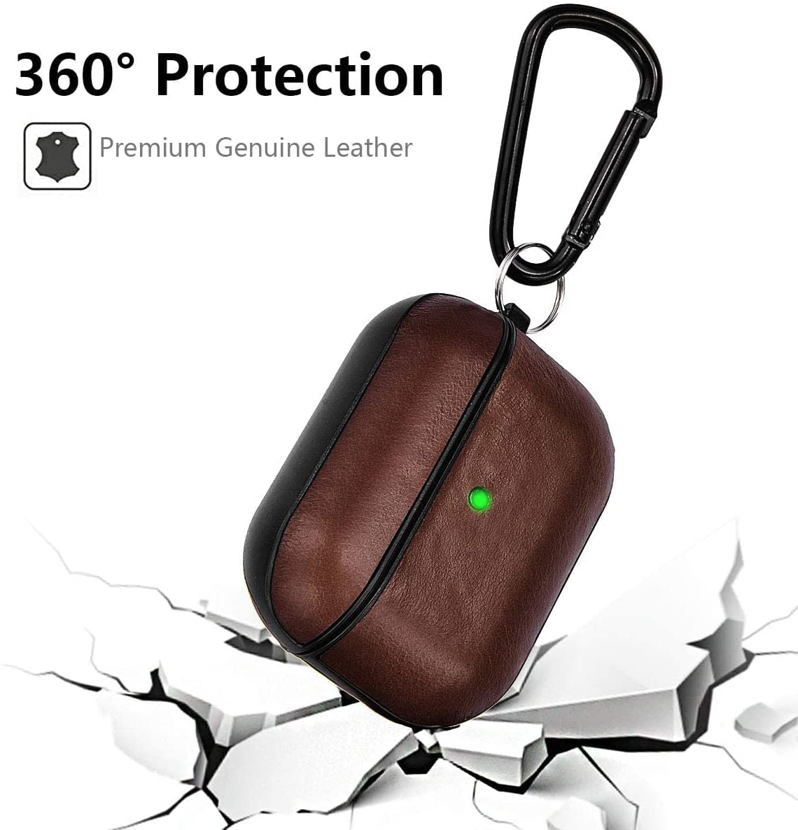 V-MORO Compatible with Airpods Pro 1st Generation Case Genuine Leather Case  Cover[Front LED Visible] iPods Pro Earbuds Charging case Protective Cover