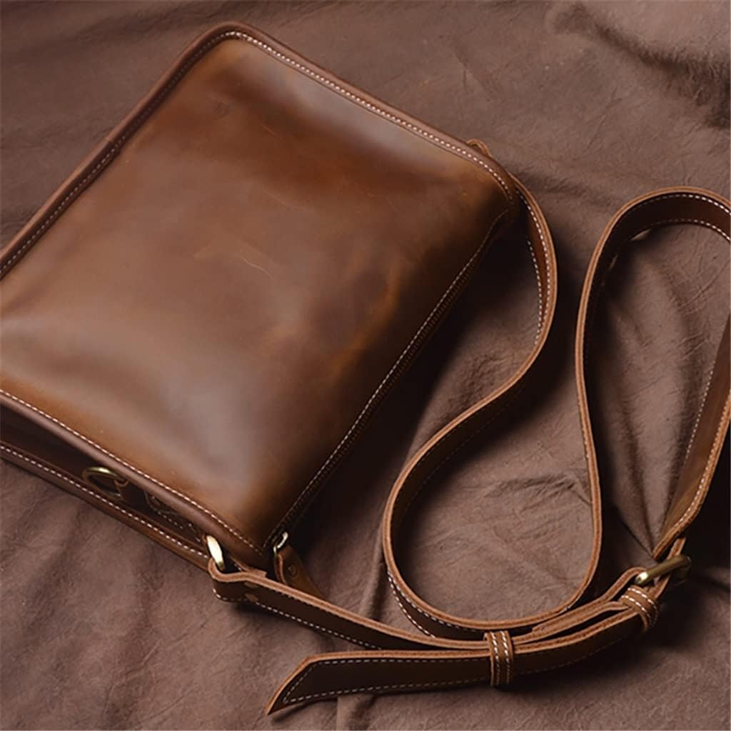 Men Shoulder Bag Genuine Leather Crossbody Casual College Messenger 12.9 Inch Laptop Bags