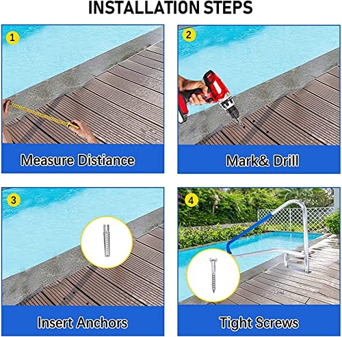 Pasamanos de acero inoxidable para piscina, pasamanos de seguridad para escaleras de spa de 3 curvas, solución duradera de acceso a la piscina, para una mayor estabilidad