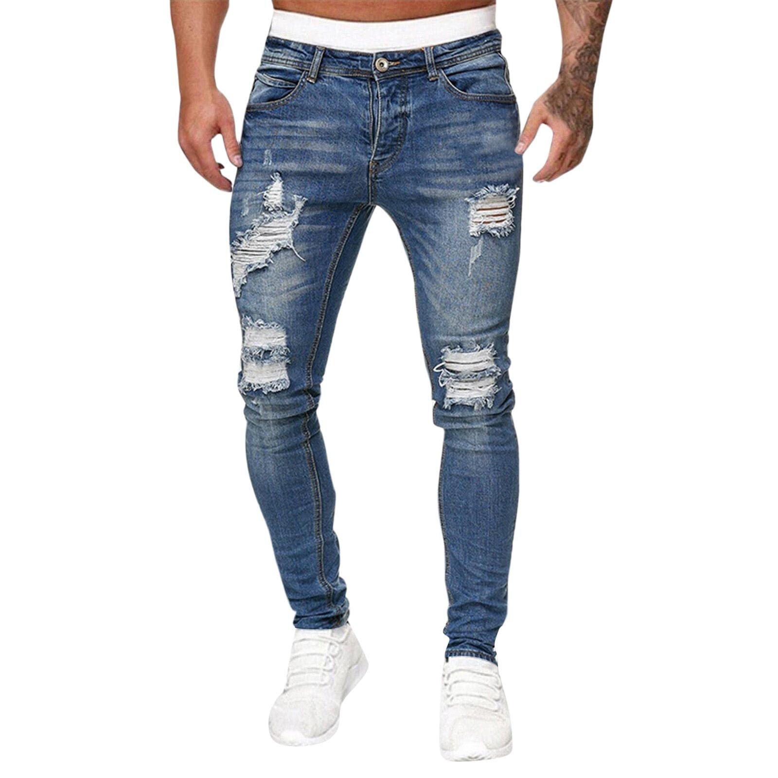 Genericmens Slim Fit Stretch Jeans Ripped Skinny Ripped Jeans Mens