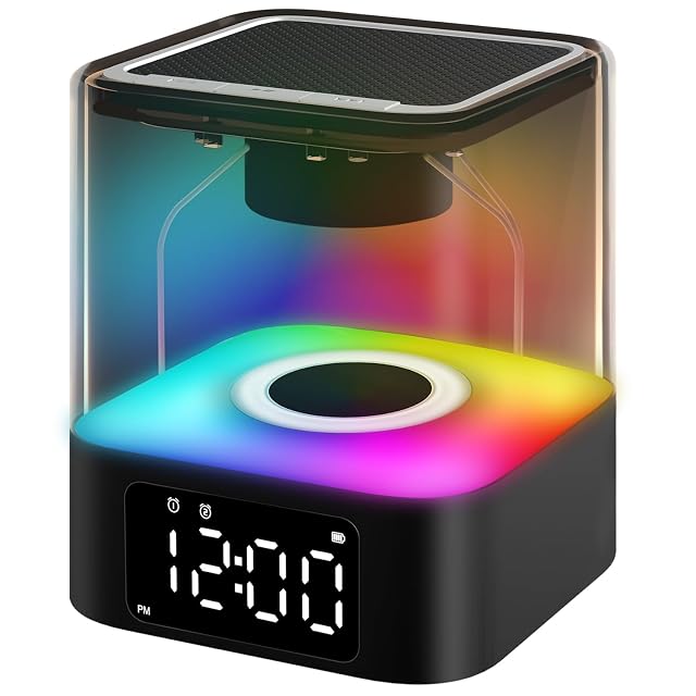 JALL Night Light Bluetooth Speaker 2025 Upgraded Multi Colorful Changing Bedside Lamp Alarm Clock Best Birthday Ideas for
