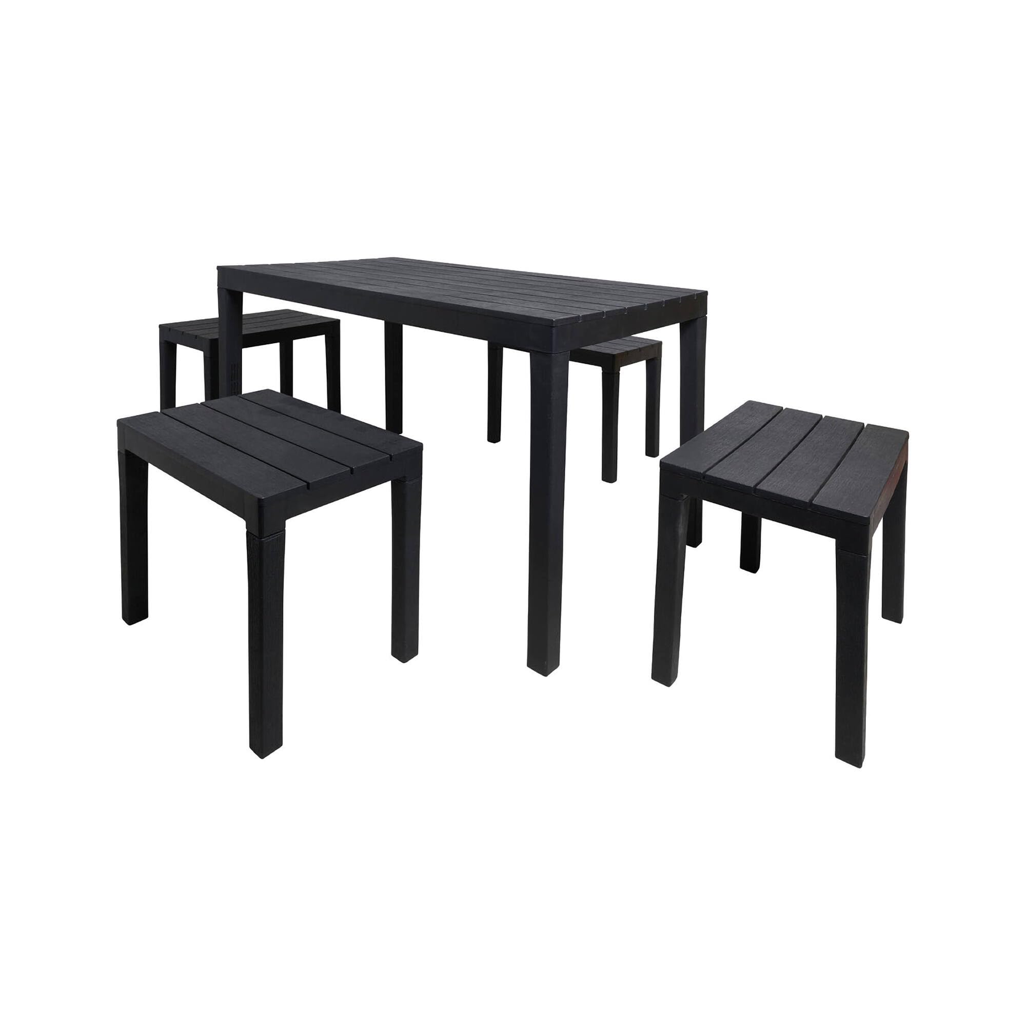 Dmora - Set Salotto da Esterno Sanremo, Composizione da Giardino con 1 Tavolo Rettangolare e 4 panchine, Salottino Indoor e Outdoor da PIC Nic, 100% Made in Italy, Antracite