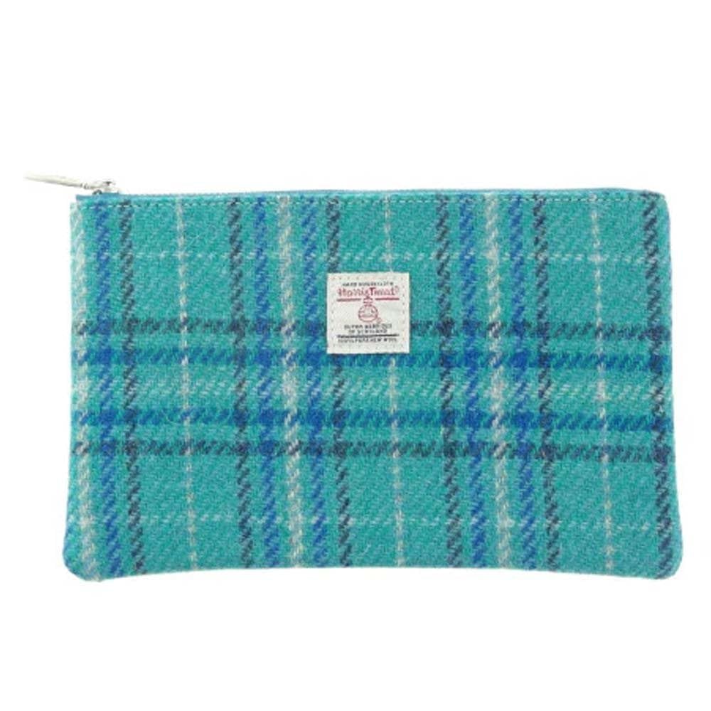 Glen Appin Col145 - Teal & Blue Check Harris Tweed Berneray Medium Zip Pouch