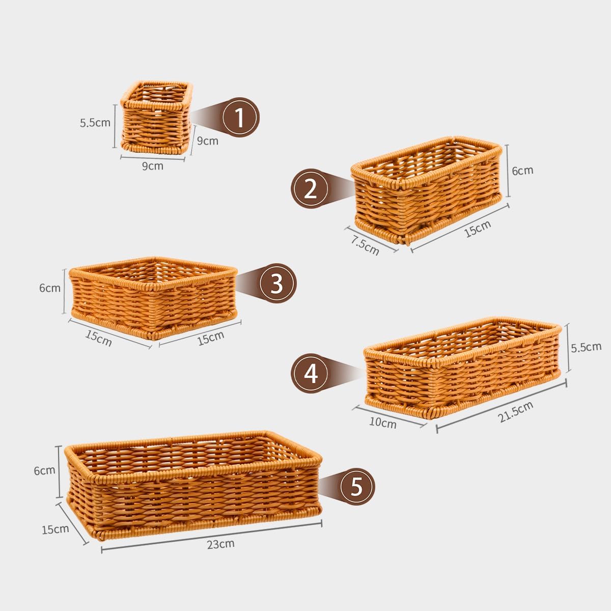 Drawer Organizers- Plastic Rattan Storage Trays for Bedroom, Bathroom, Kitchen, Office, Handwoven organizer, Waterproof and Easy Clean, 1 Set, Natural Color