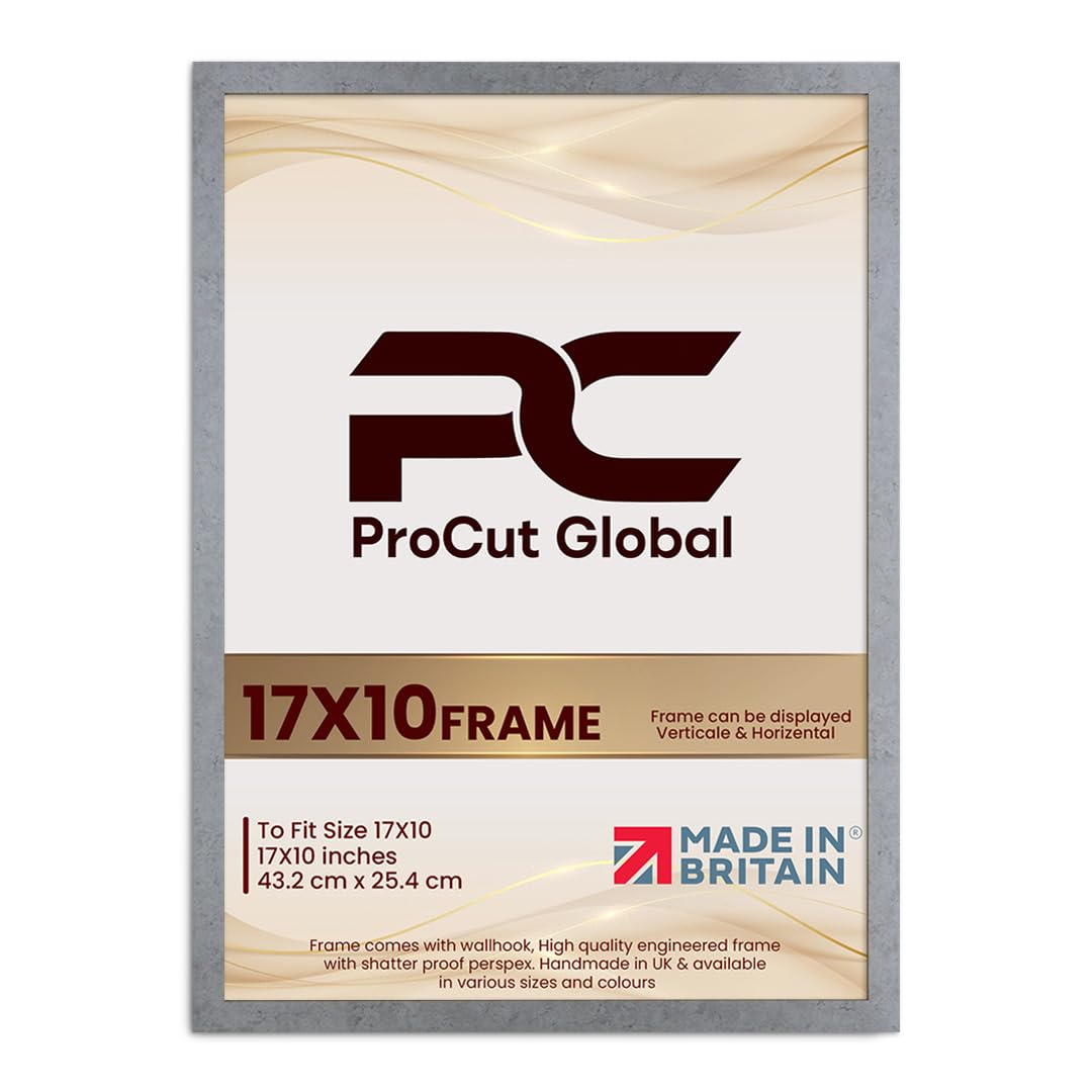Procut Global 17X10 Grey Marble Picture Frames - Modern Wooden Photo Frame with Shatterproof Perspex for Wall or Tabletop - Perfect for Posters, Certificates, Prints - Sizes & Colors Available