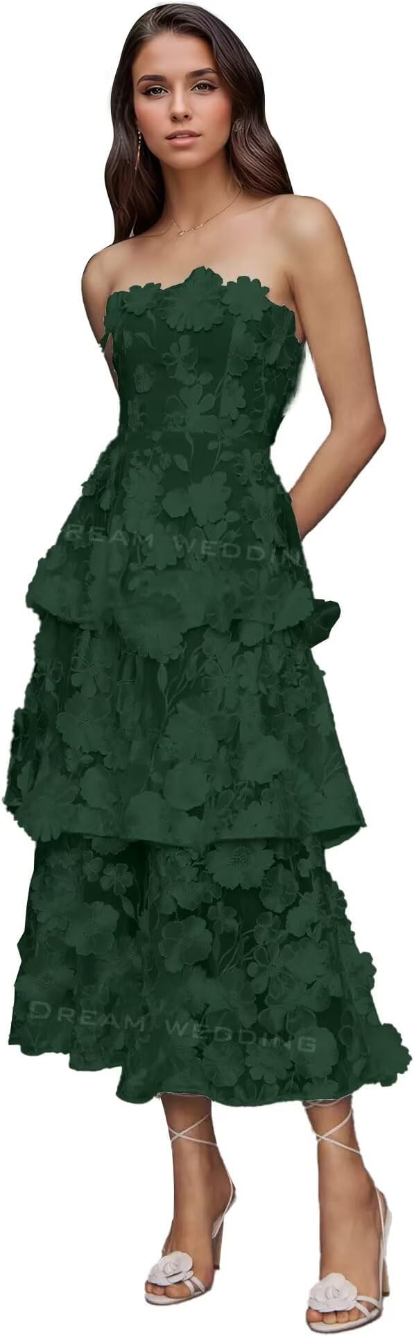 Women's 3D Floral Prom Dresses Sweetheart Strapless Tiered Formal Party Gowns A-Line Long for Wedding Guest DR0738