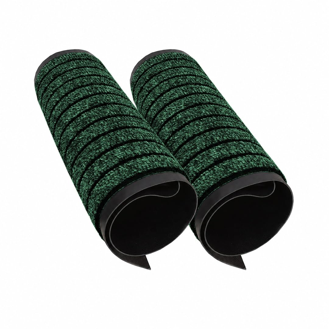 ZIYA HOMES Rubber Door Mat (2 Pack) - Heavy Duty Non-Slip Indoor Outdoor Floor Mat, Dirt Trapper Entrance Mat for Front Door, Garden, Kitchen & Hallway (Green, 80x150 cm)