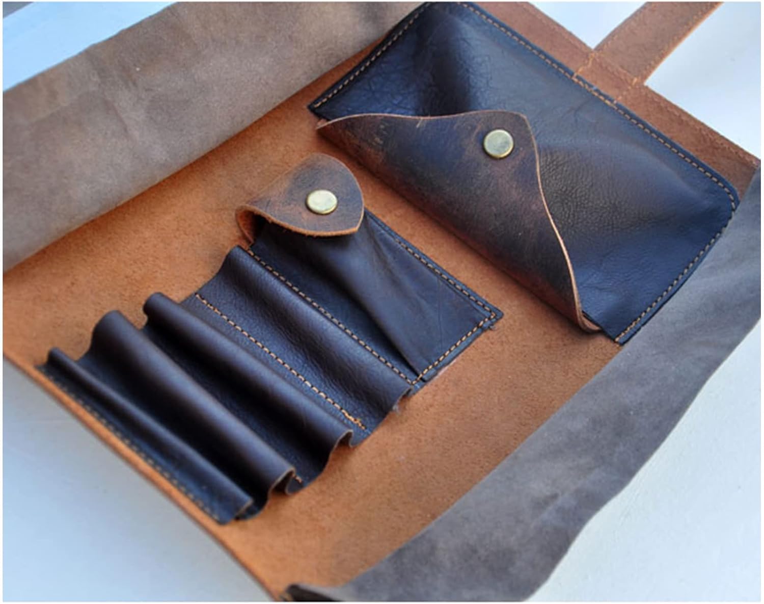 Genuine Leather Roll Up Tobacco Pouch - Tobacco Smoking Pipe Case - Vintage Classic Hand Rolled Tobacco Pouch Pipe Organizer