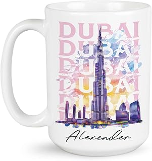 Iconic Landmark Ceramic Mug, Personalized Dubai Burj Khalifa Coffee Cup, Awesome Souvenir Cup For Travelers, Customized Famous Landmark Mug, Custom Name White Cup 11oz Or 15oz