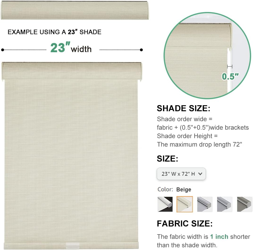 Tonature 100% Blackout Cordless Roller Blinds for Window, Roller Shades with Texture Fabric UV Protection Thermal Insulated Blinds for Kitchen,Bedroom,Living Room, Home Office(87" W x 96" H,Beige)