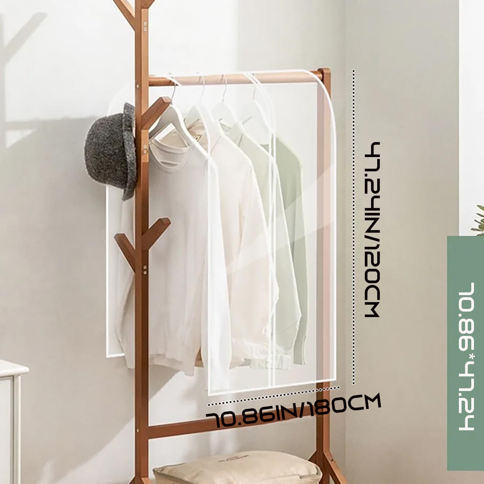 Ferris Translucent Garment Rack Cover (70.86x47.24 inch) - Adult Kids Clothes Protector, Waterproof, Dustproof, Closet Storage Organizer with Top Strap Design