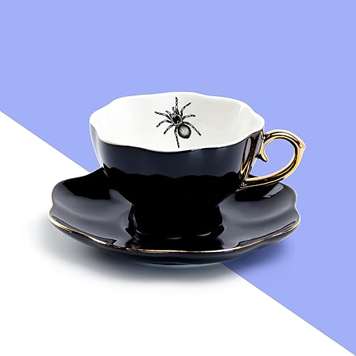 Miniatura 4 de Grace Teaware Spider - Taza de té y platillo de oro negro con ribete dorado