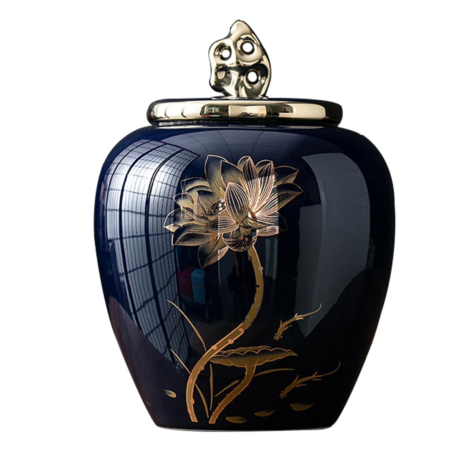 Medium Keepsakes Urns for Human Ashes,6 Inches Lotus Urn Handcrafted Ceramic Urns for Ashes Adult Male Female Mom Dad Memorial Keepsake Cremation Urns,Blue,S
