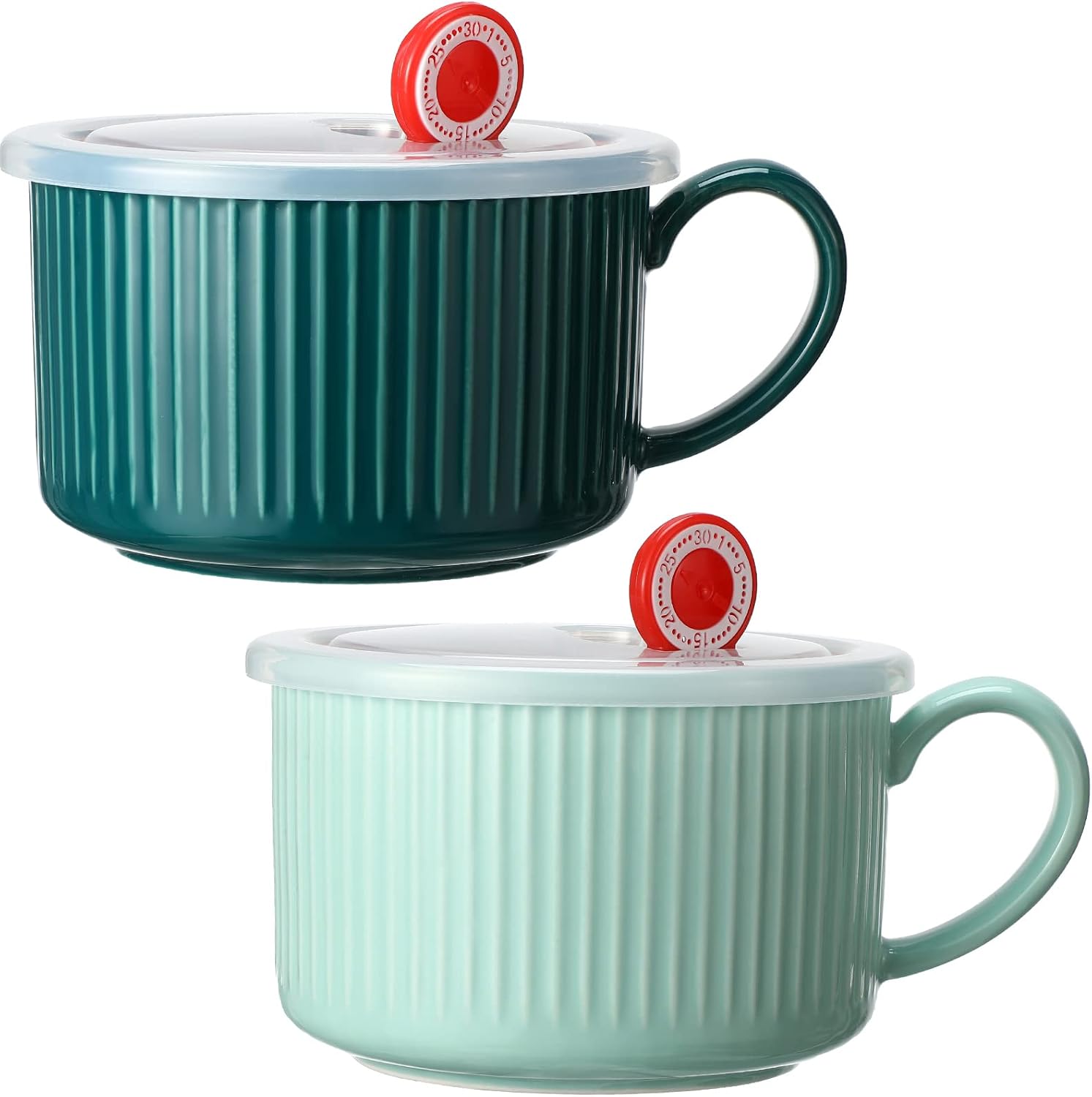2 Pieces Ceramic Soup Bowls with Handles 30 oz Microwave