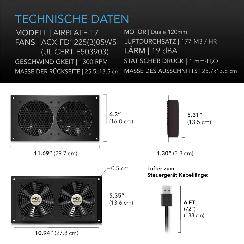 AC Infinity AIRPLATE T7, leises Kühllüftersystem 30cm
