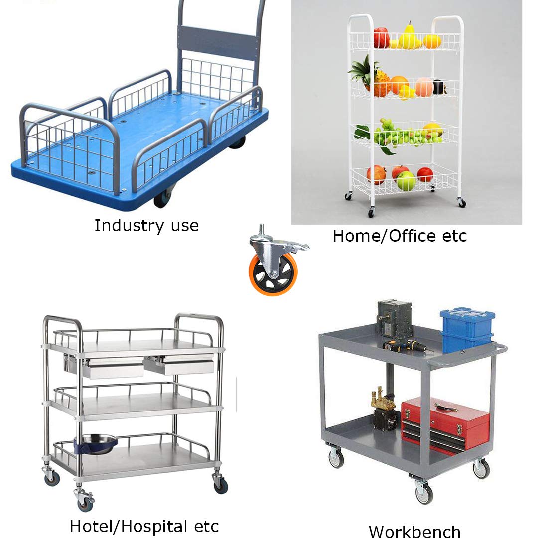 Stem Casters Aozel Heavy Duty Swivel Threaded Stem Caster Wheels with American Size 1/2''-13x1'' Thread Dual Locking Wheel with Brakes Pack of 4 (5 Inch): Industrial & Scientific