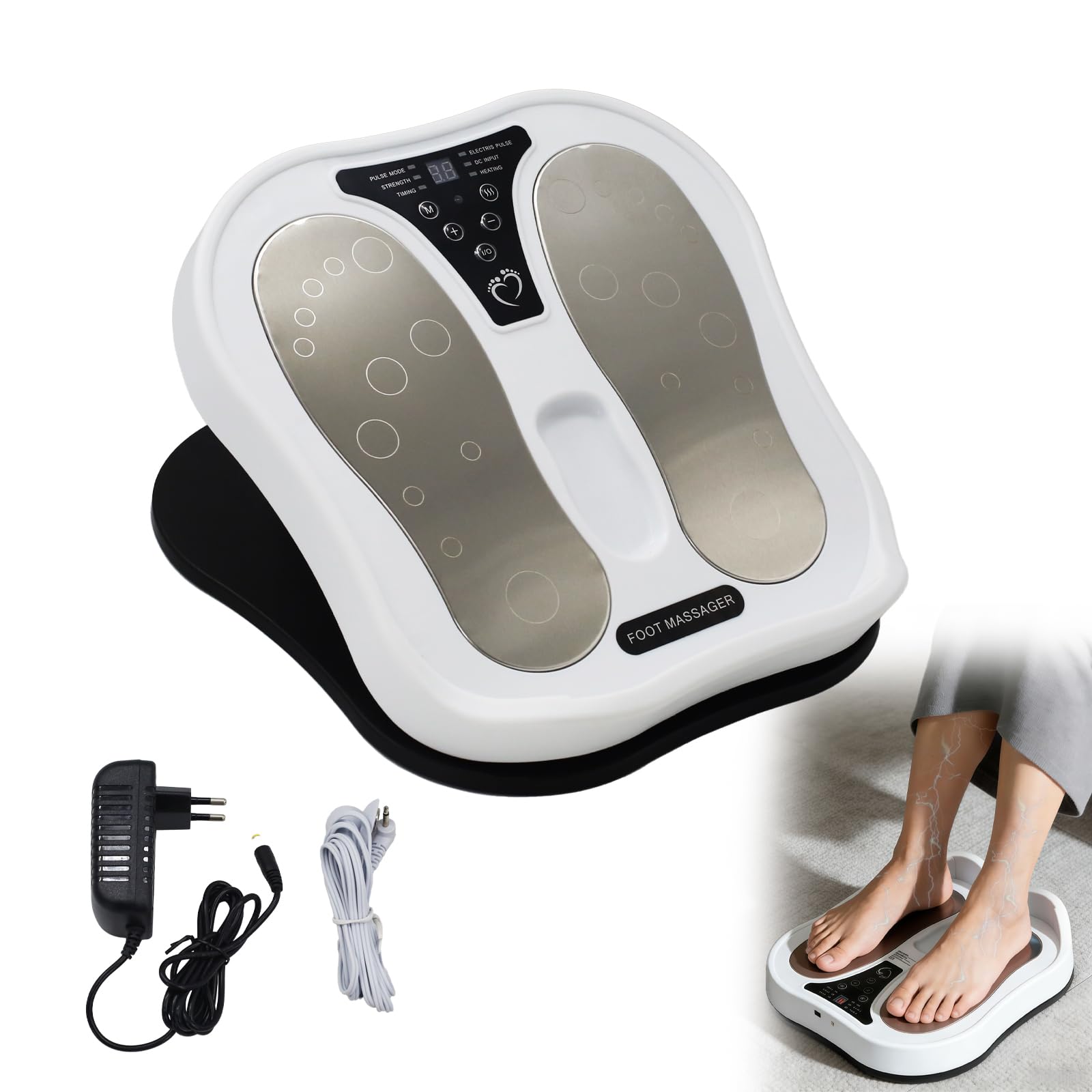 Massaggiatore per piedi ricaricabile, stimolatore circolatorio con EMS e TENS, con 4 cuscinetti elettrodi per alleviare il dolore e migliorare la circolazione sanguigna, massaggiatore per piedi