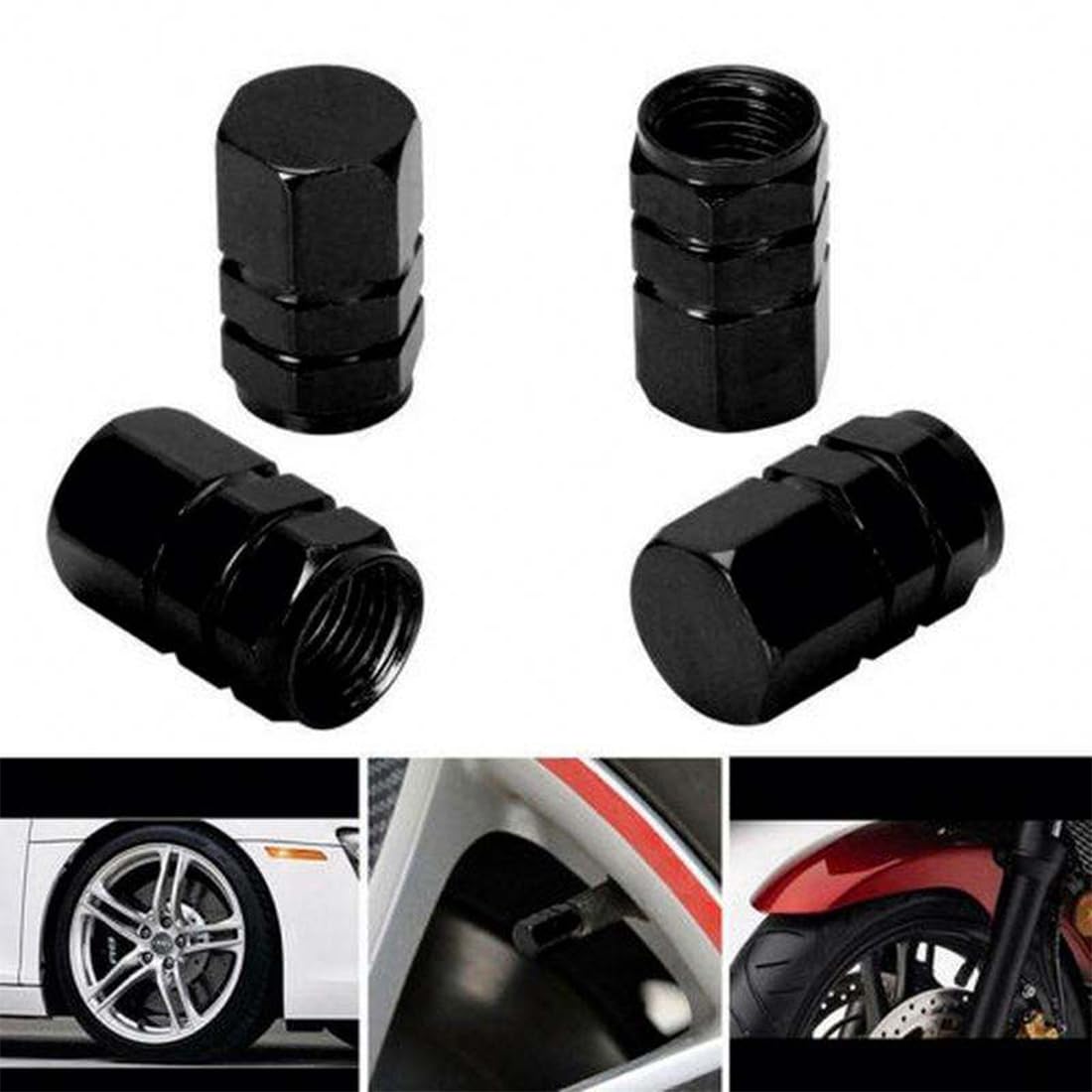 Rnitle Tappi Stelo Valvola Pneumatici In Alluminio - 8 Pezzi, Universali Per Auto, Moto, Bici, Nero, Antipolvere - Foto 8