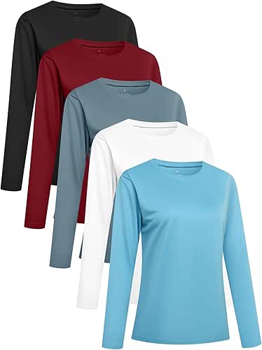 5 Pack Women Long Sleeve Shirts Running UV Rash Guard