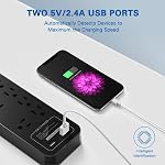 Barres de puissance avec protecteur de surpression 12 Des sorties, 6Ft Power Bar Extension Cord Power Strip avec 2 USB Ports, 2390 Joules, ETL Inscrit, Noir