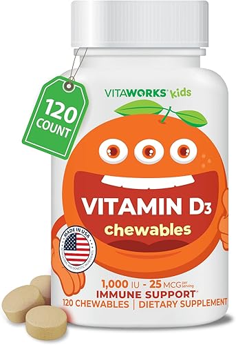 Tabletas masticables de vitamina D de 1000 UI para niños, sabroso sabor natural a naranja, vegano, sin OMG, sin gluten, vitaminas sin nueces,