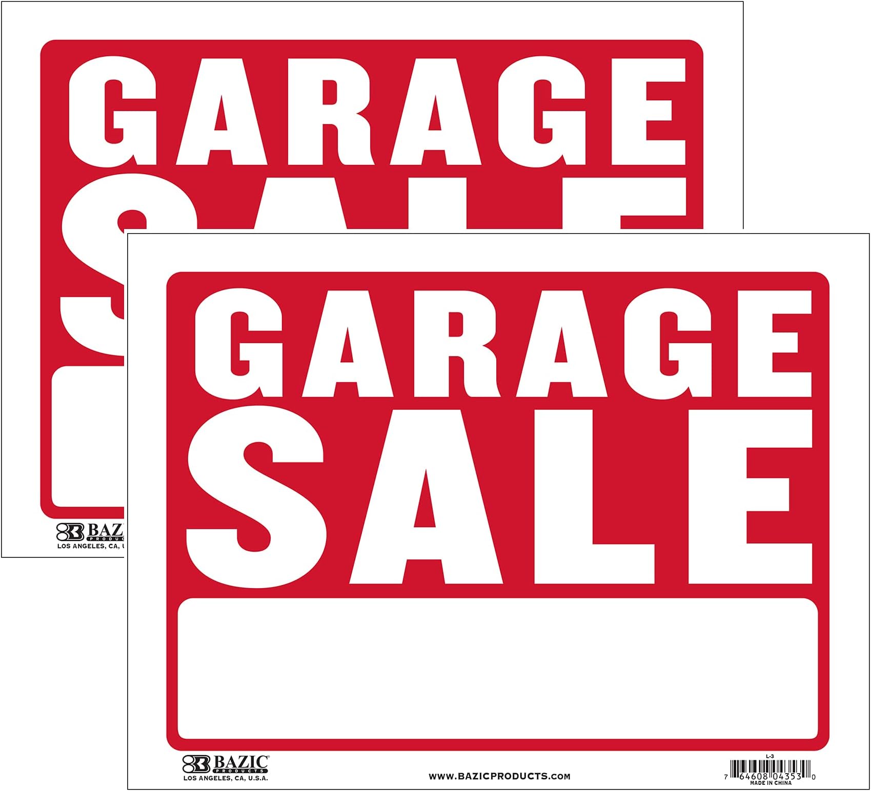 BAZIC Products Garage Sale Sign 12"x16", Plastic Signs for Sale Yard Sale Retail Store Business, Waterproof Indoor Advertising Signage, 2-Pack