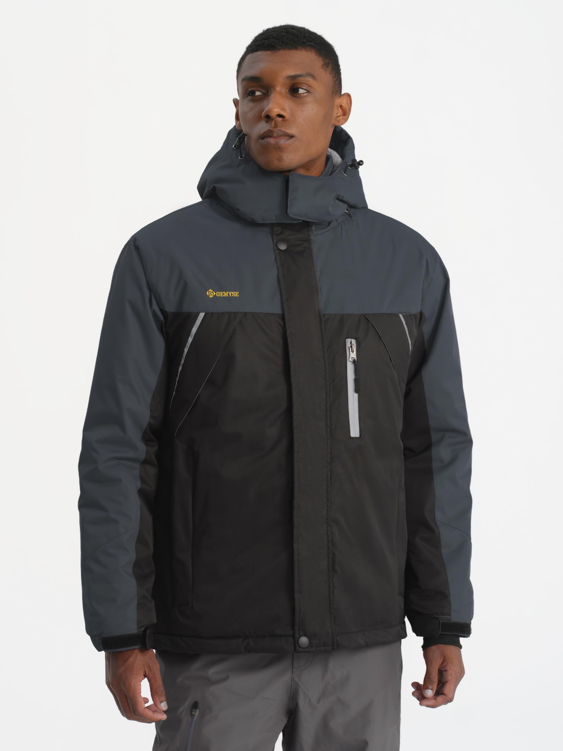 GEMYSE Uomo Giacca da Sci impermeabile montagna Giacche Pile invernale antivento Cappotto con Cappuccio
