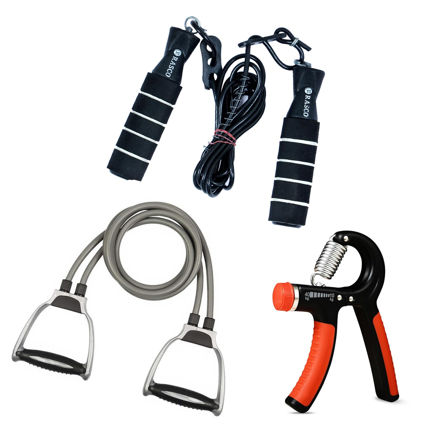 Combo of LatinX Hand Grip Strengthener with Resistance Band & Skipping Rope for Men & Women - Hand Exercise, Chest and Body Workout Equipments for Home. (Multicolor 05)-image-13