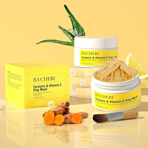 Miniatura 6 de BACHERI Máscara de arcilla de vitamina C de cúrcuma, removedor de manchas oscuras para acné con extracto de cúrcuma, máscara de barro de arcilla