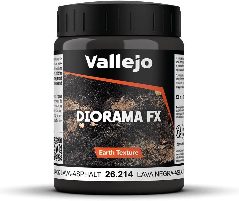 Vallejo - Diorama FX Earth Textures | Black Lava - Asphalt 200 ml (6.76 fl.oz.) | Premium Acrylic Color For Modelers & Miniature Enthusiasts