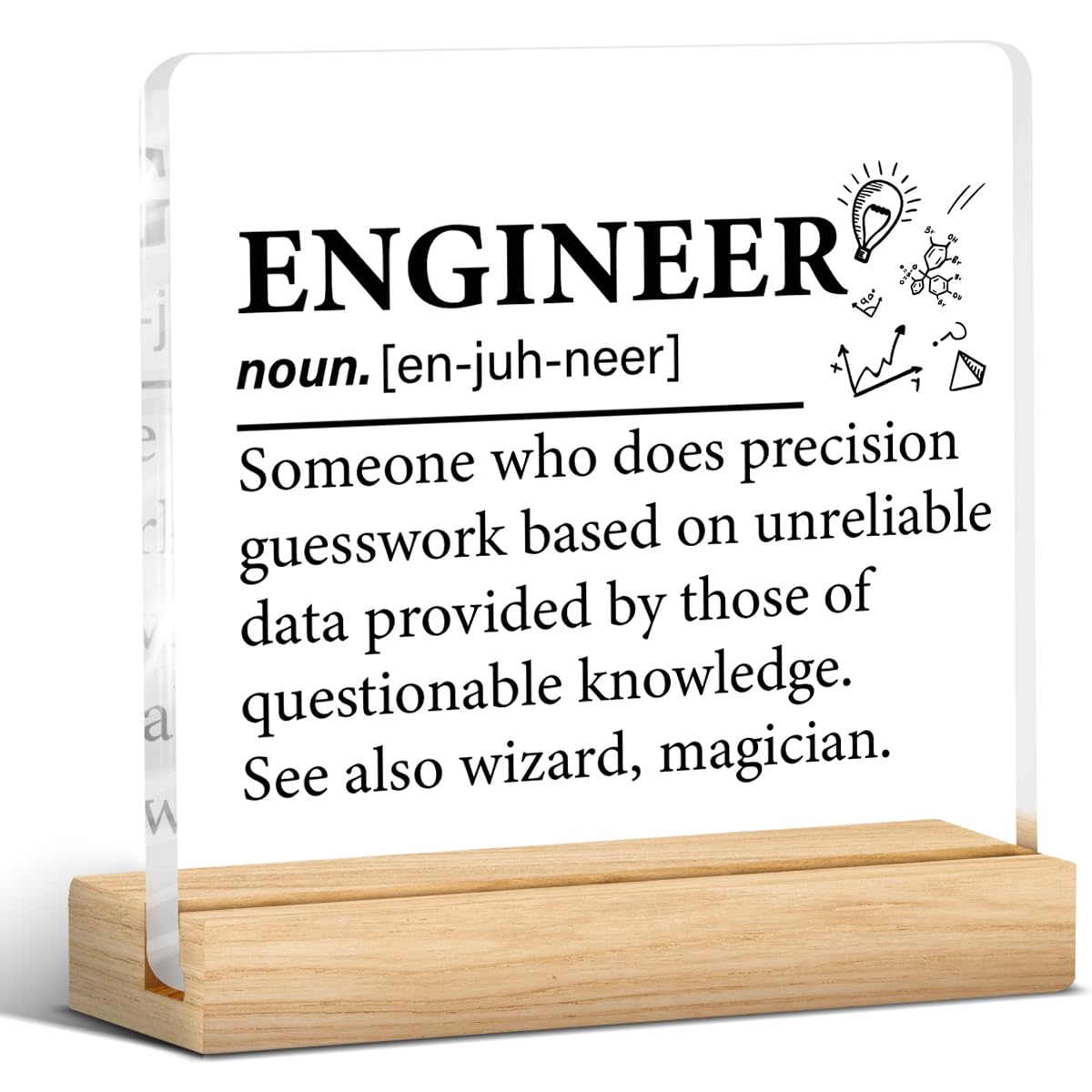 Engineer Gifts for Women Men, Engineer Definition Clear Acrylic Desk Decorative Sign for Home Office, 4 x 4 Inches