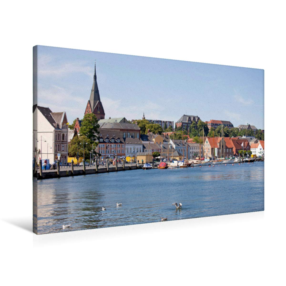 Premium Textil-Leinwand 90 x 60 cm Quer-Format Flensburg und die Schlei | Wandbild, HD-Bild auf Keilrahmen, Fertigbild auf hochwertigem Vlies, Leinwanddruck von Peter Schickert