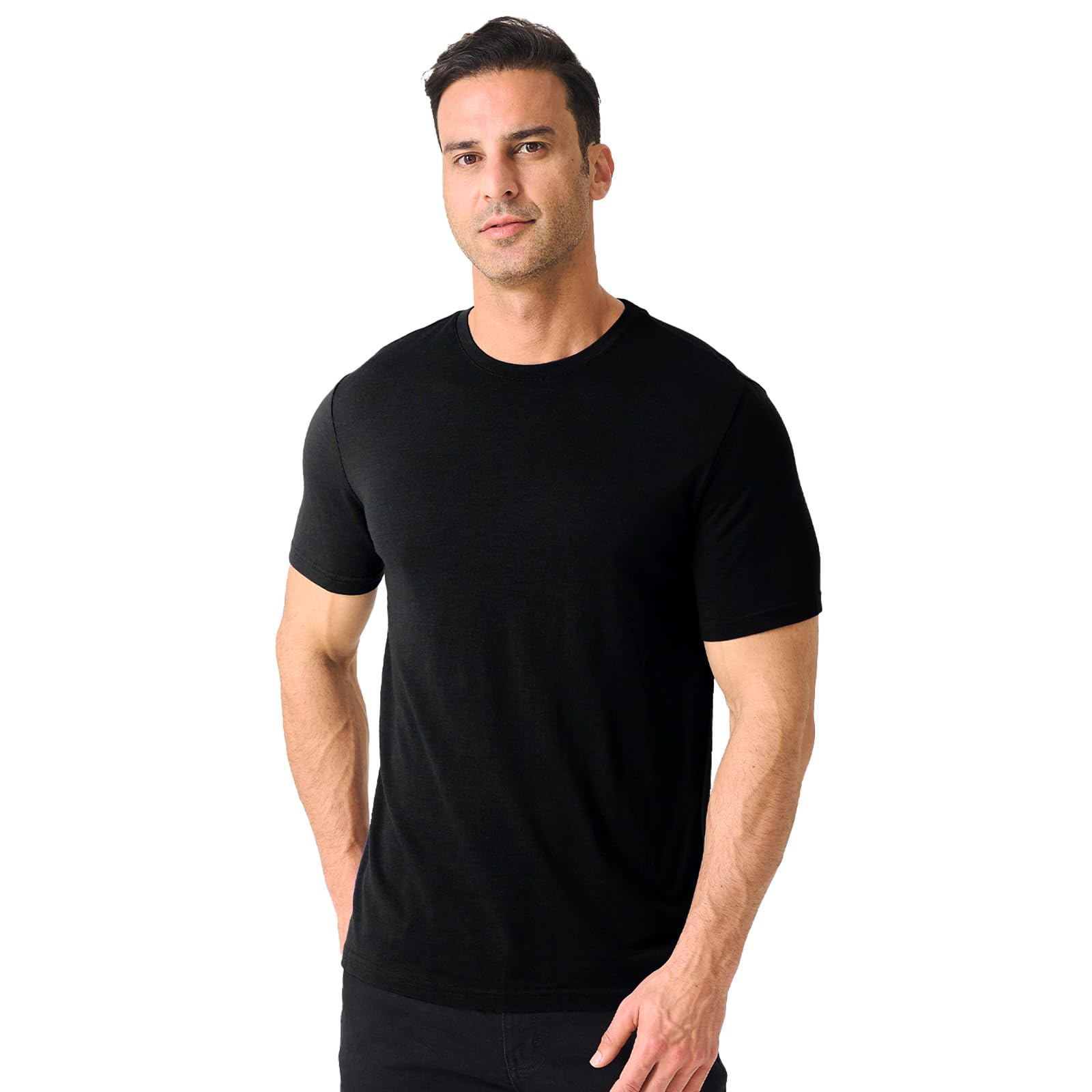 Merino Protect Męska koszulka z wełny merynosowej Anti-odor funkcjonalna lekka termiczna do uprawiania turystyki pieszej i podróży, Czarny (Black), M