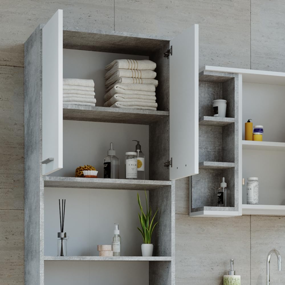 Vicco Armadio per il bagno Beatrice, Rovere artigianale/antracite, 38 x 190 cm c