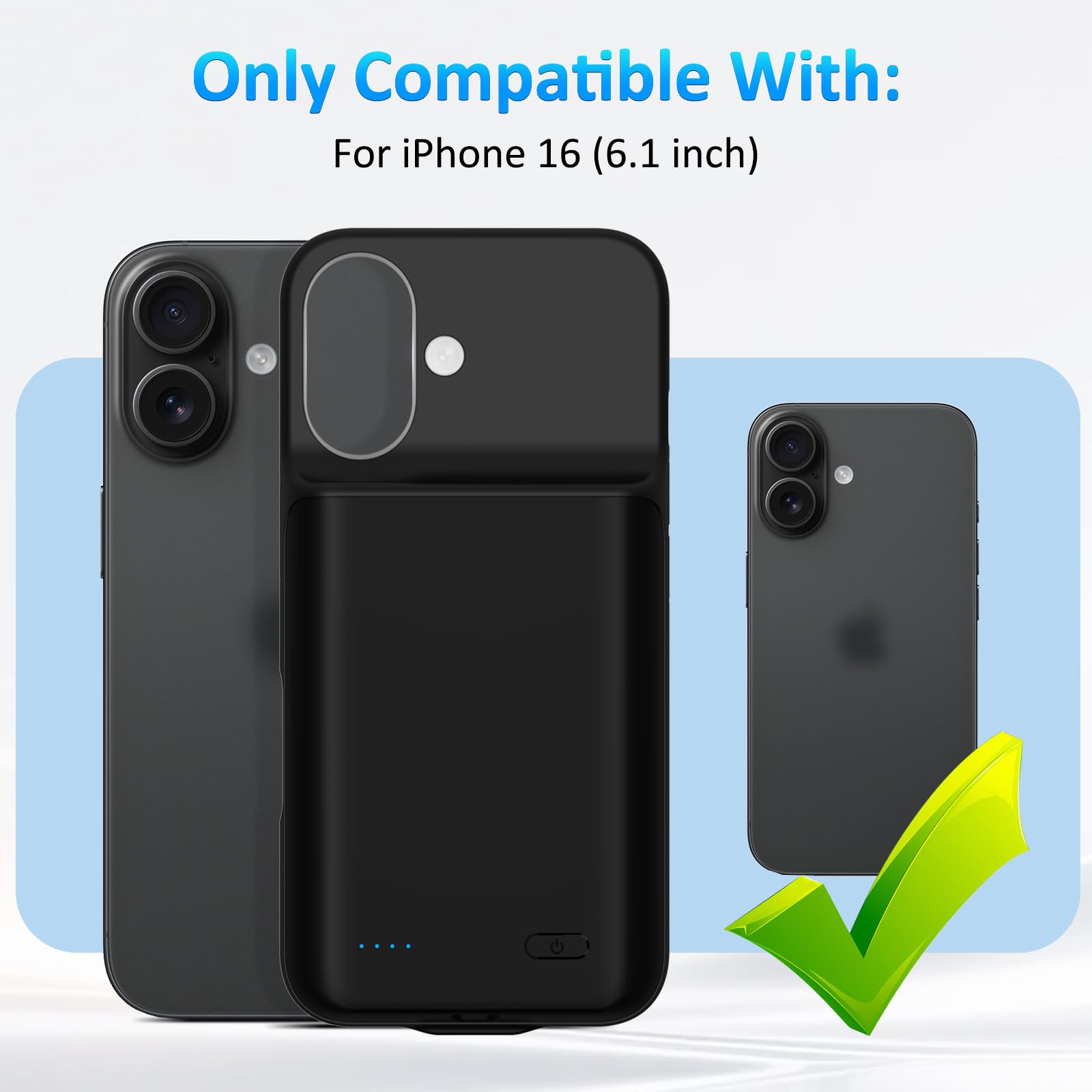 Akkuhülle für iPhone 16(6,1 Zoll), 8500mAh Tragbares Ladegerät iPhone Ultradünn Erweiterter Akku Hülle Telefonladegerät und Schutzhülle mit Ladefunktion für iPhone 16- Schwarz
