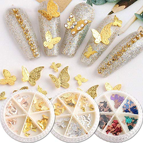 Butterfly Nail Art Decals Supplies Holographic Nail Art Sequins Glitter Kits Decorations Accessories for Women Girls Nail Design Kit 3D Butterfly 3 Box/Set