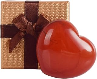 NUOTE 1.6 Inches Large Heart Shaped Worry Stone Red Crystal Red Jasper Stone Shiny Carved Natural Crystal Quartz Stone Polished Oval Pocket Palm Gemstones for Healing, Reiki, Meditation, Gift, Decor