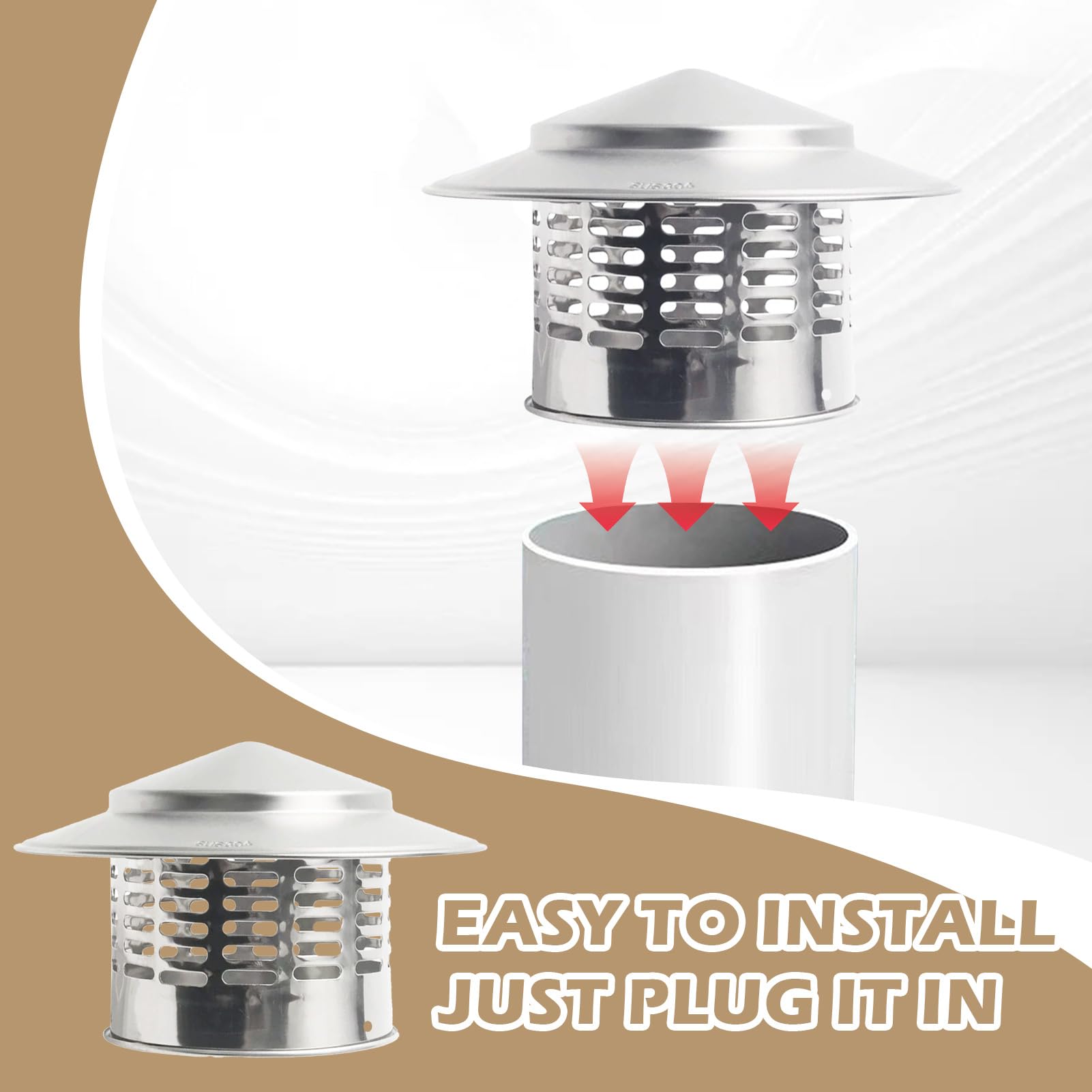 Copertura per comignolo 110MM Parapioggia per comignolo Copertura per camino in acciaio inox Copertura per tubo del camino Parasole rotondo Protezione anti-uccelli Cappa aspirante in