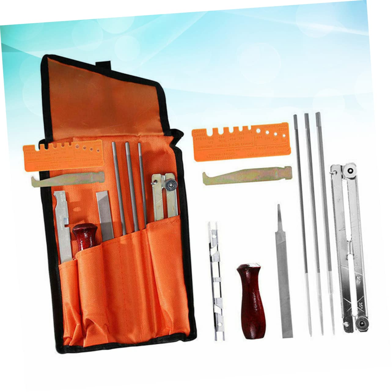 ibasenice Kit Affilatura Catena Motosega 10 Pezzi, Accessori in Metallo Arancione, Resistente All'usura, per Uso Personale e Professionale