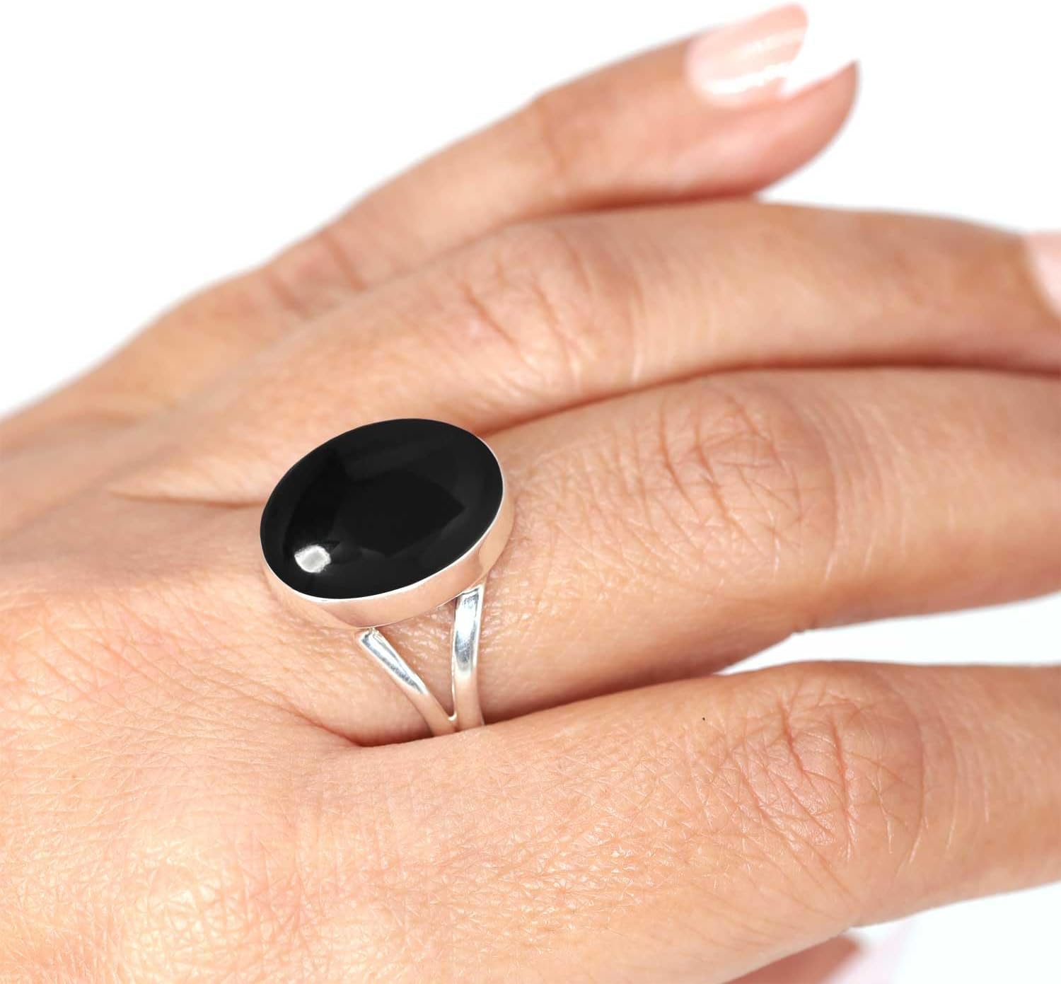Handmade Genuine 925 Sterling Silver Ring Chunky Natural Gemstone Agate, Rose Quartz, Lapis, Amber Oval Boho Jewelry For Women