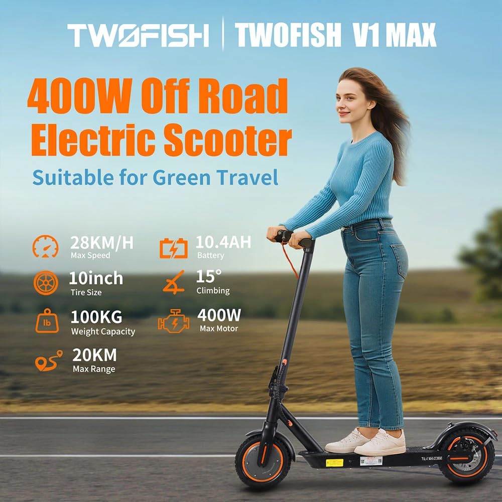 V1MAX Monopattino Elettrico Pieghevole, 36V 10.4Ah, 25-30Km di Autonomia | Due Velocità, Display a LED, Controllo Tramite App, Pneumatici 10", Ricarica Rapida, Doppia Sospensione&Freno a Disco
