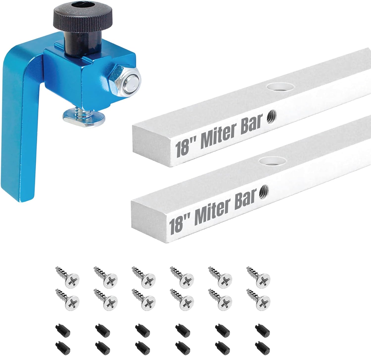 POWERTEC 3" T Track Flip Stop &18" Miter Bar Set w/Mounting Screws, Miter Slot Runners for Table Saw Sled, Taper Jig, Fits 3/4" x 3/8" Miter Slot on Table Saw, Router Table, Band Saw(71891)