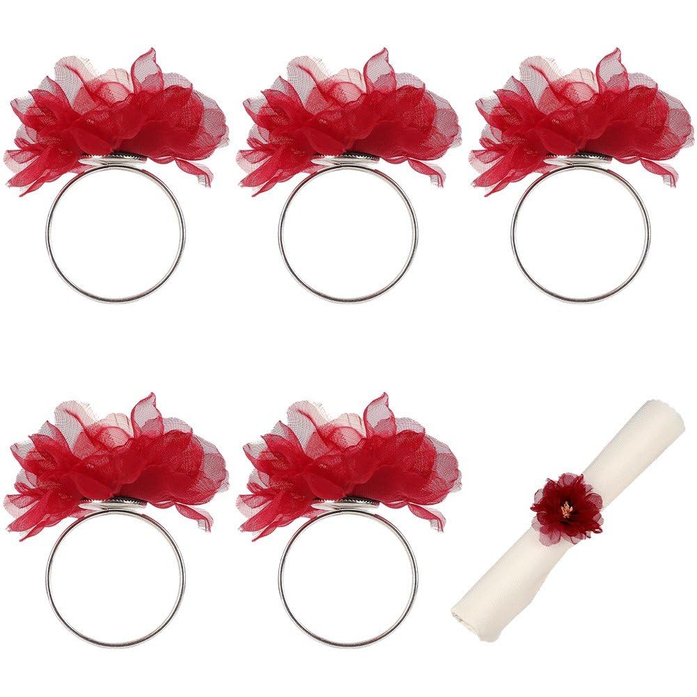 Sofezdo 6pcs Flower Napkin Rings French Lace Flower Metal Napkin Buckle Holder Wedding Floral Festival Serviette Buckles Holder for Table Decor