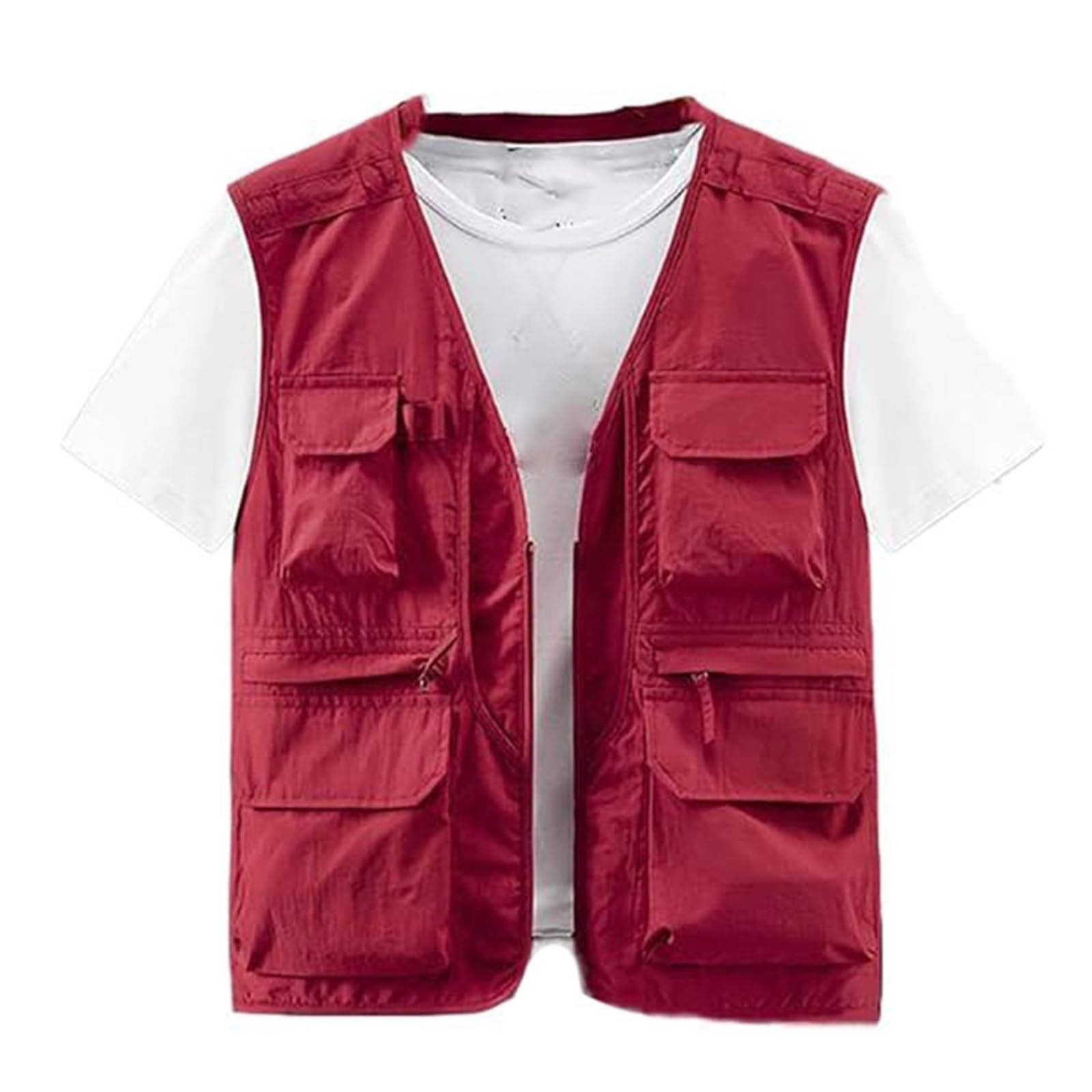 CLSQLXYJZC Gilet Da Pesca Estivo Uomo, Gilet Cargo Multitasche In Rete Traspirante Con Cerniera Senza Maniche E Leggero Da Uomo, Campeggio Antivento E Impermeabile Con Cerniera, Per Safari
