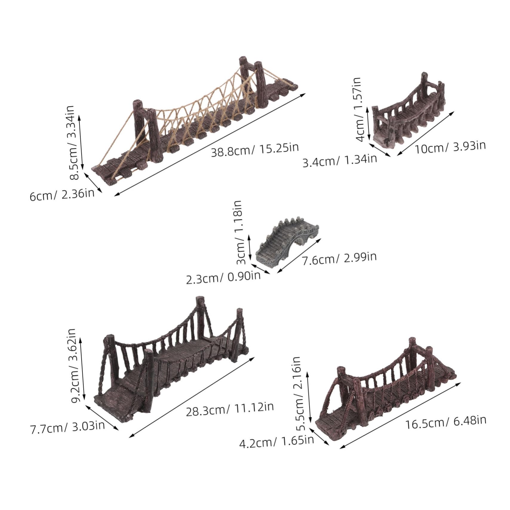 5 Piezas Puentes Miniatura para Jardín de Hadas Decoración de Resina para Acuarios Ornamentos para Paisaje de Peceras Accesorios para Micro Paisajismo Fácil Instalación y Limpieza