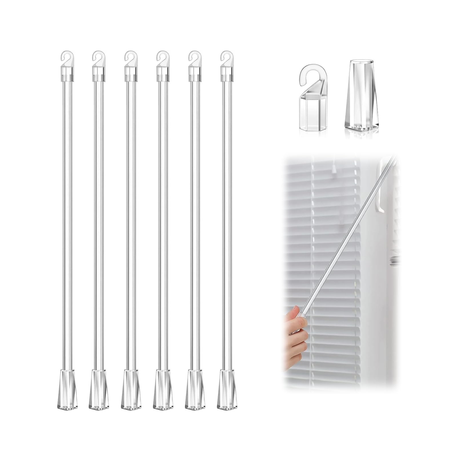 Cansybil 6 Pack Drapery Pull Rod 17 Inch Clear Acrylic Curtain Pull Rod Wand for Opening and Closing Curtains (Clear)