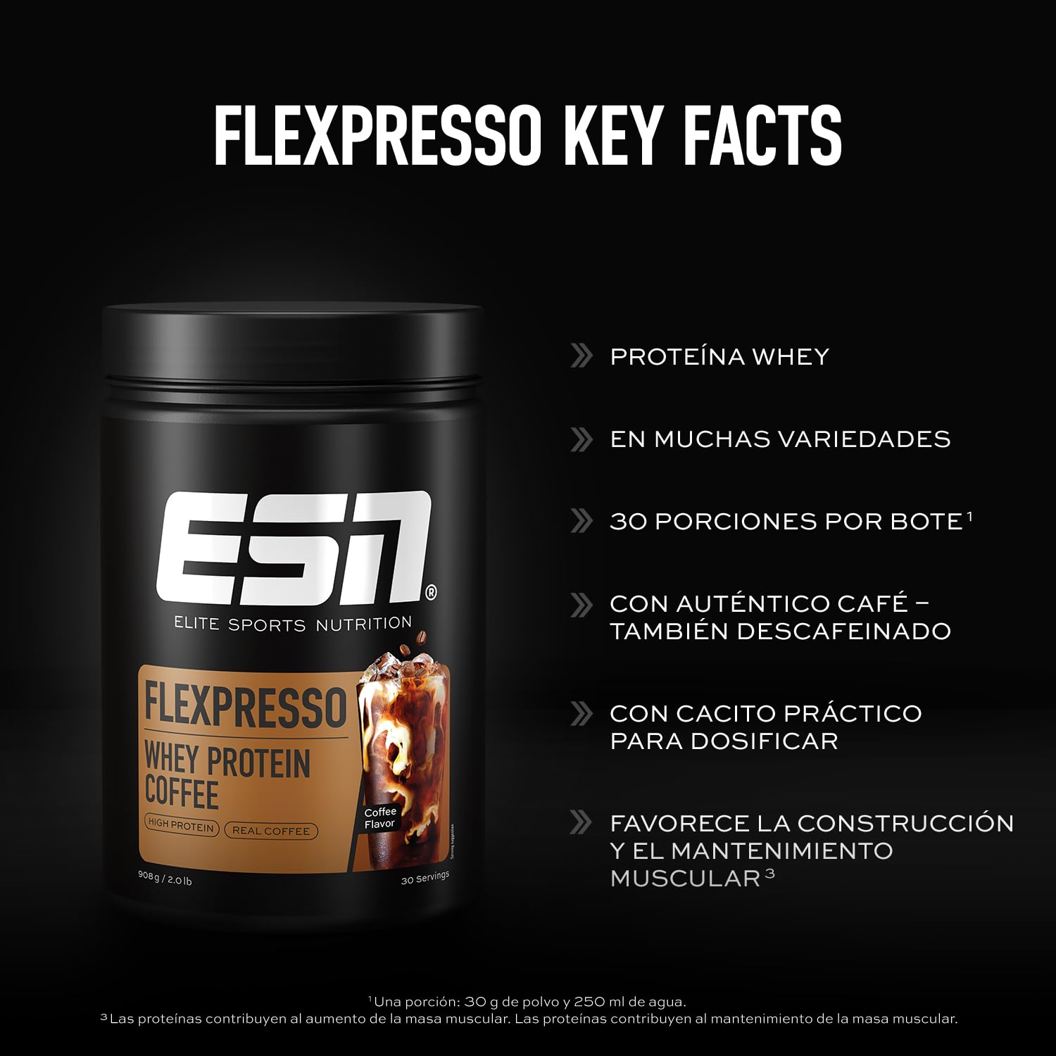 ESN Flexpresso Café Proteico, Café, 908 g | Café proteico cremoso con hasta 22 g de proteínas por porción - made in Germany